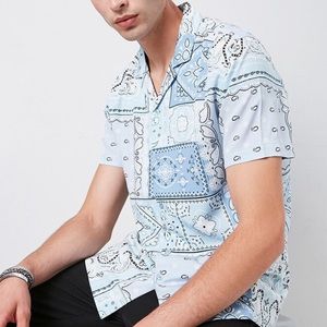 Classic Fit Paisley Bandana Shirt Baby Blue Color Design Forever 21 Brand Mens